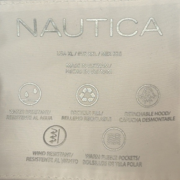 Nautica Puffer Jacket Womens XL White Black Quilted Faux Fur Removable Hood - Picture 10 of 15